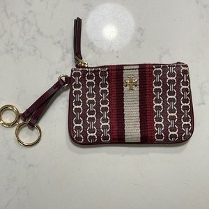 Tory Burch Burgundy Gemini Link wallet keychain